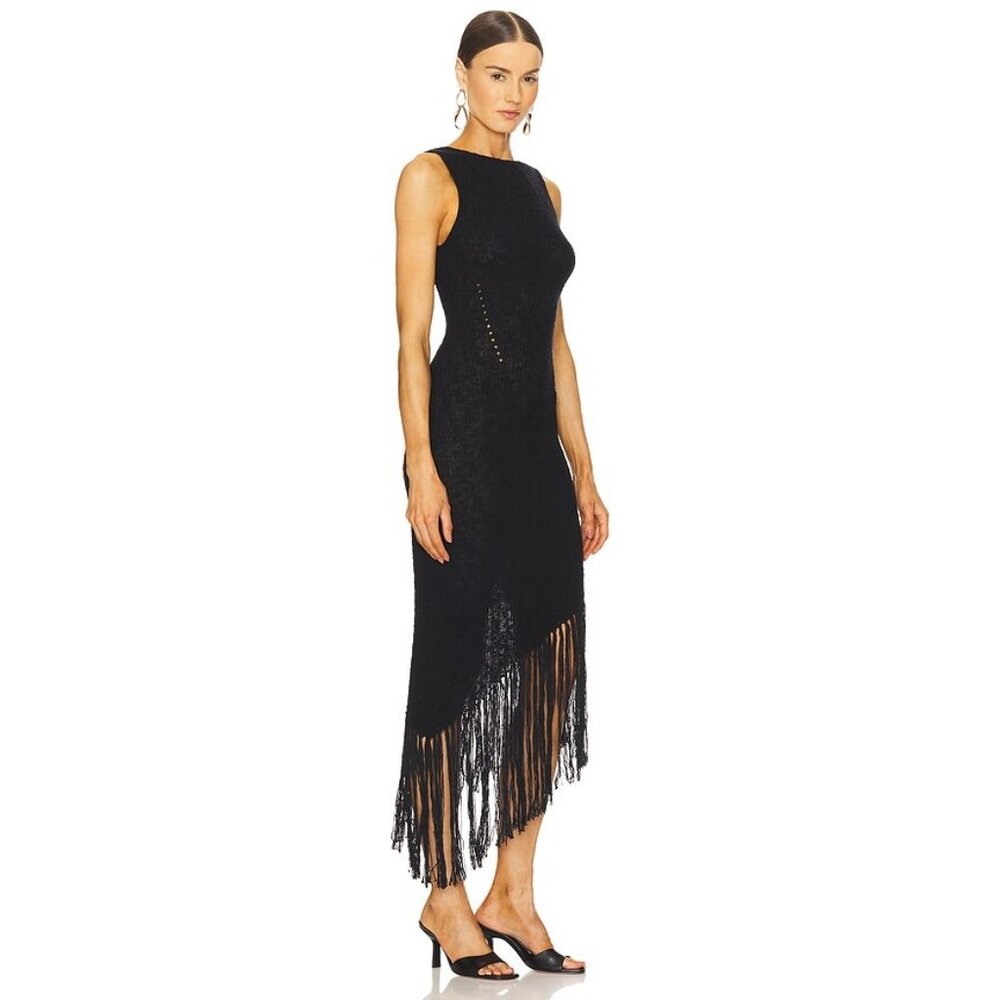 Rails Rylee Fringe-Trim Black Knit Midi Dress Siz… - image 4